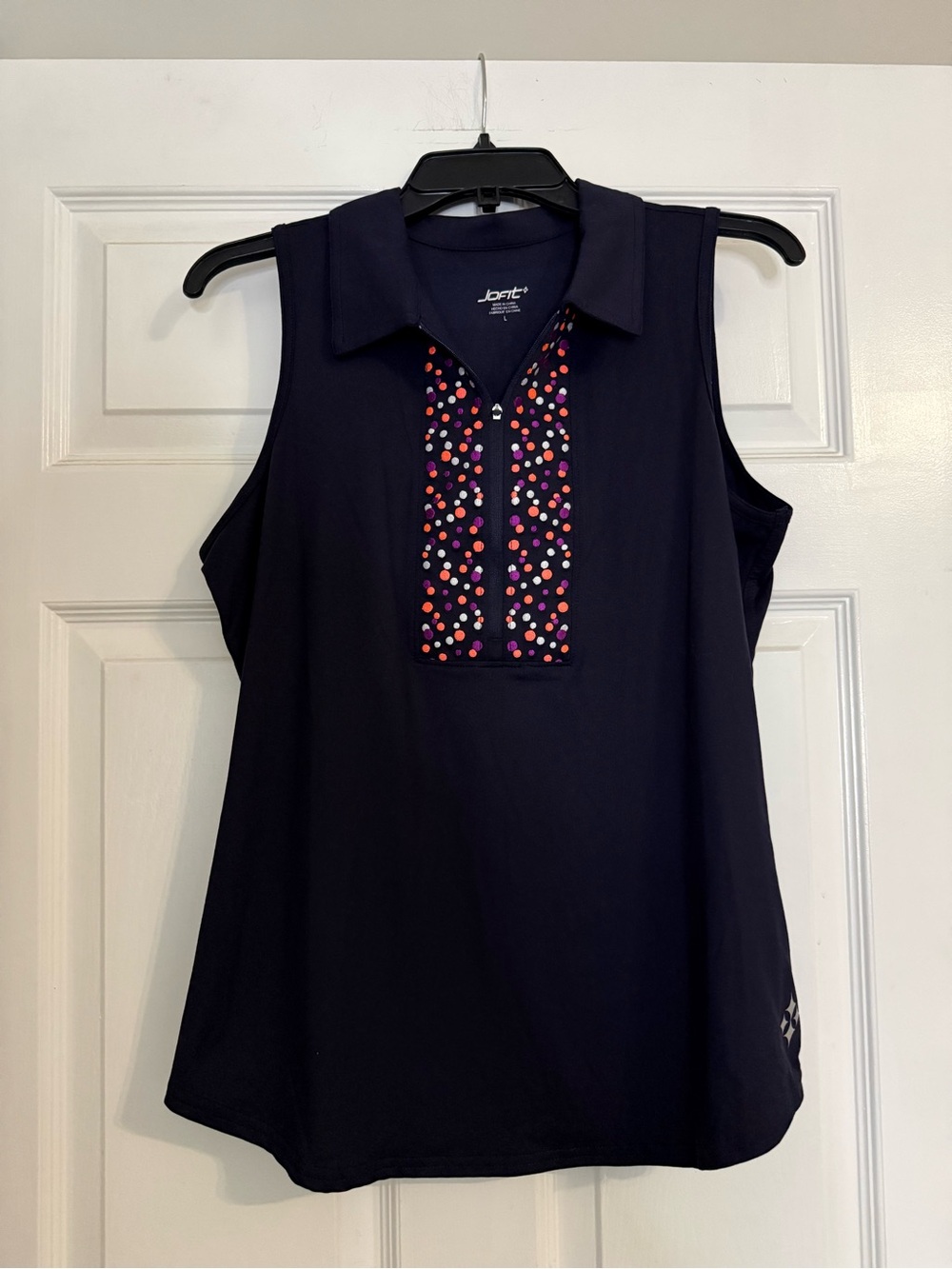 Jofit Navy Sleeveless Polo Tank with Multicolor Confetti Placket